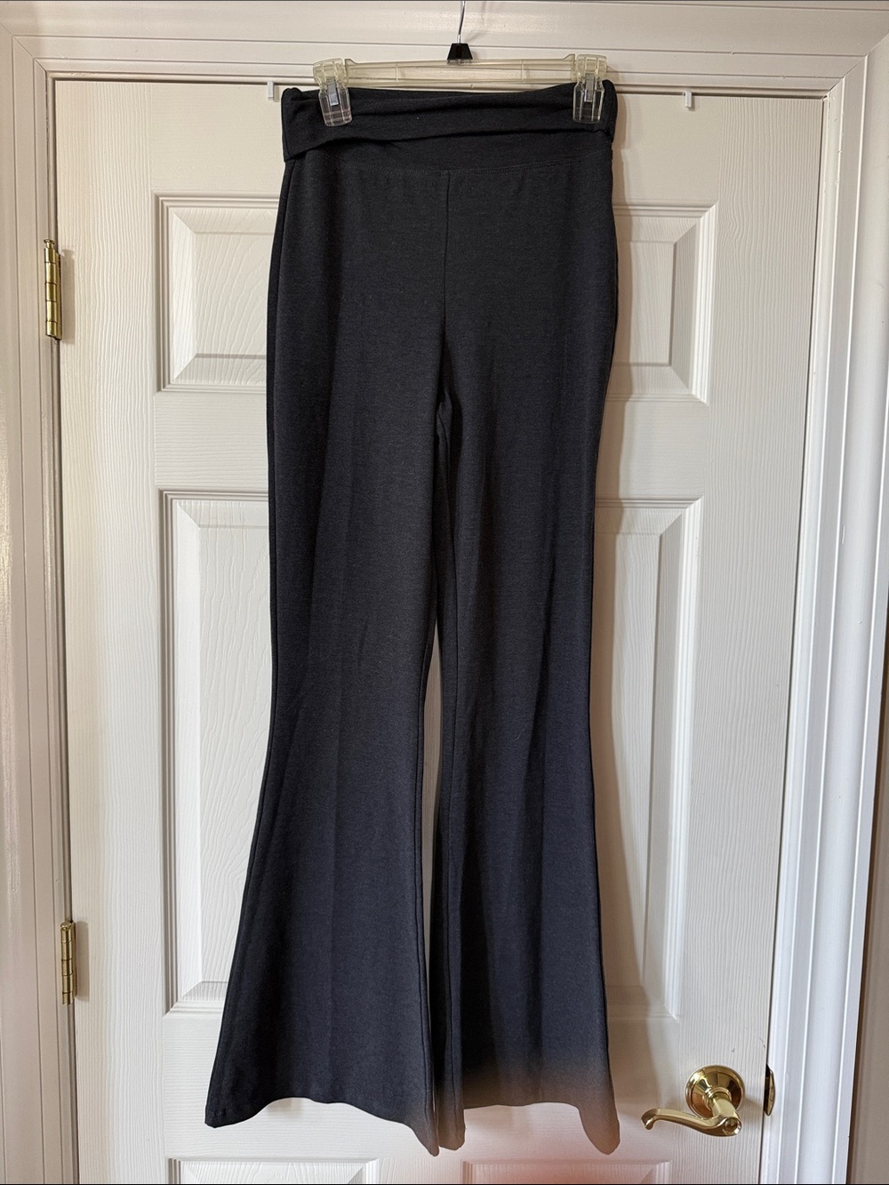 Fold-Over Waist Black Flared Leggings